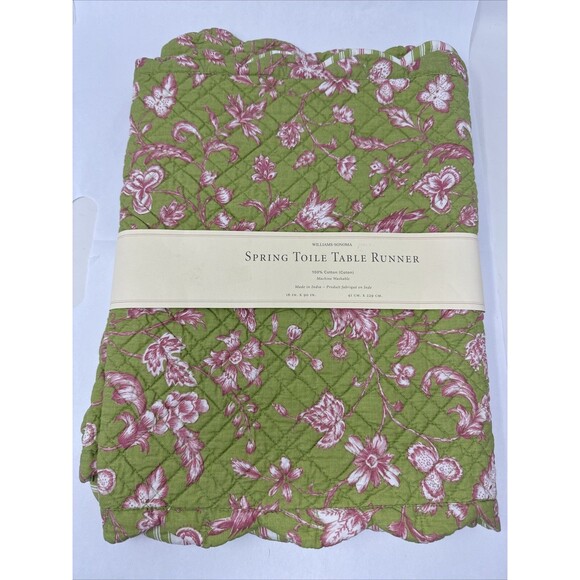 WILLIAMS SONOMA Spring Toile Table Runner Pink Green 16" x 90" NEW Reversible - Picture 1 of 6